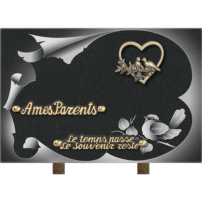 Plaque gravure oiseau bronze coeur colombes 20x30cm