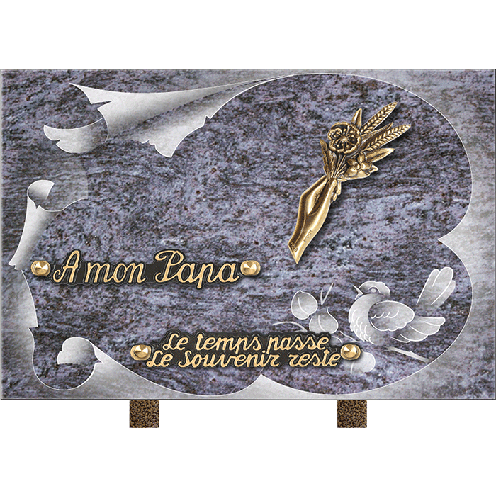 Plaque gravure oiseau bronze main épis de blé 20x30cm