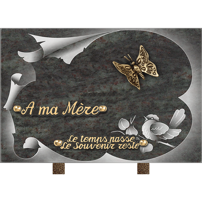 Plaque gravure oiseau bronze papillon 20x30cm
