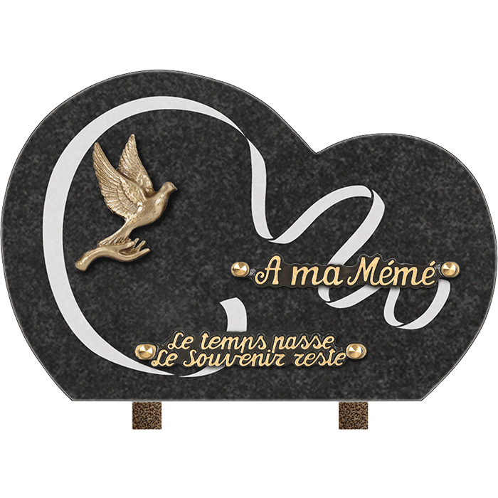 Plaque forme gravure ruban bronze main colombe 20x30cm