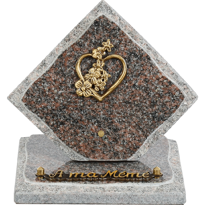 Plaque losange bronze coeur 15x15cm