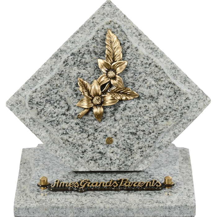 Plaque losange bronze fleurs 15x15cm