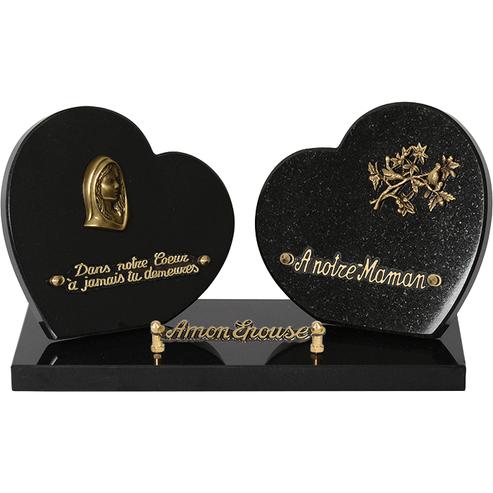 Plaque double coeur bronze Marie oiseaux 20x35cm