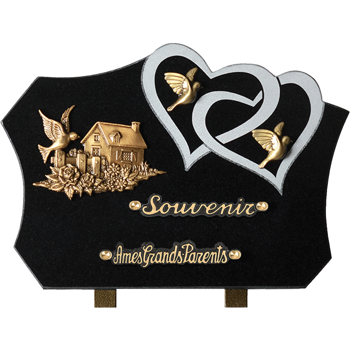Plaque forme gravure coeur bronze maison colombes 25x35cm