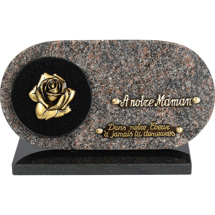 Plaque ronde double granit bronze roses 20x35cm