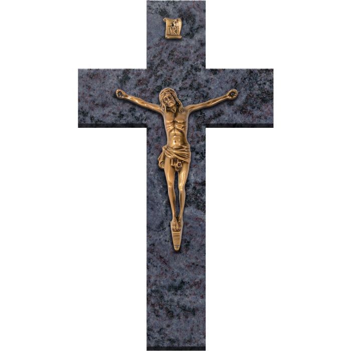 Croix Bronze Jésus en granit Mass Blue - 34x60cm