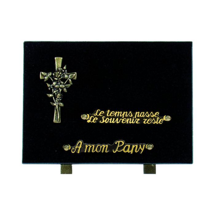 Plaque bronze croix fleurie 18x25cm