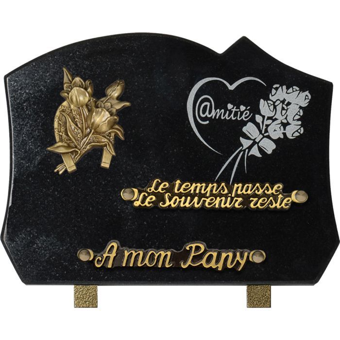 Plaque forme bronze fleurs gravure "amitié" 18x25cm