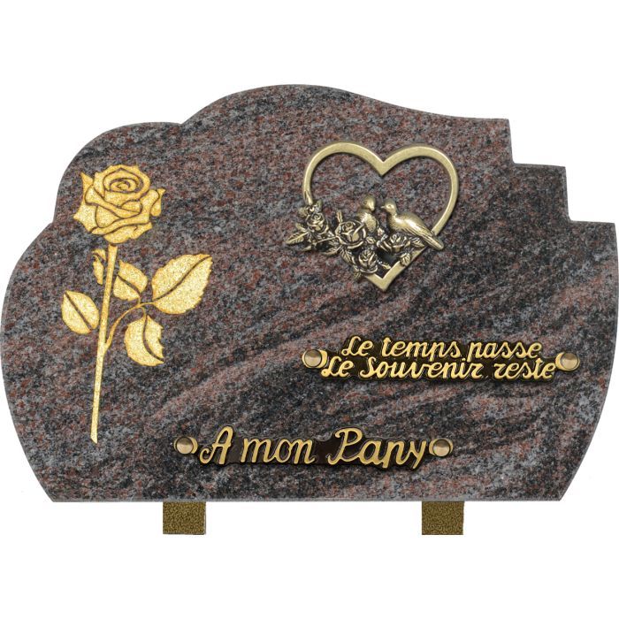 Plaque forme gravure fleur or 20x30cm 