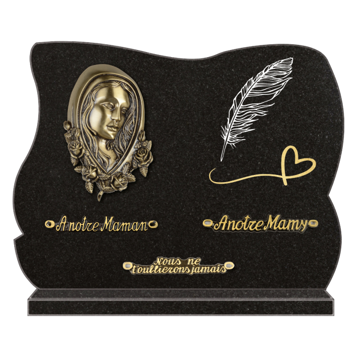 Plaque forme plume sablée et bronze Vierge Marie 40x30cm