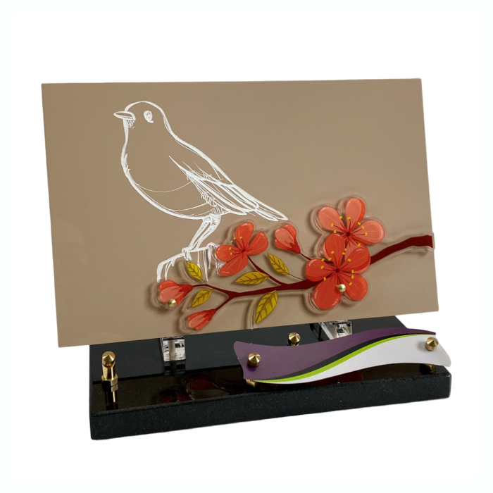 Plaque plexiglas branche orchidée 22x28cm