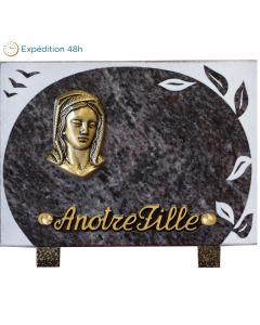 Plaque gravure ronde bronze vierge 15x20cm