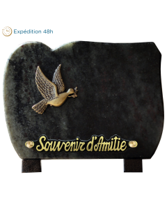 Plaque forme bronze colombe tige 15x20cm