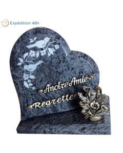 Plaque coeur gravure oiseau bronze arums 23x23cm