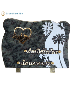 Plaque forme gravure fleurs bronze coeur 18x25cm