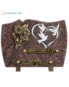 Plaque forme gravure colombes bronze bouquet 18x25cm