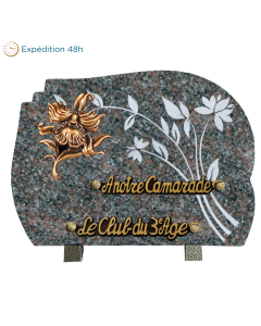 Plaque forme gravure fleurs bronze orchidée 18x25cm