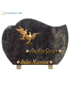 Plaque forme arrondie bronze 2 colombes 18x25cm