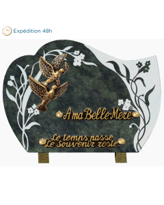 Plaque forme gravure fleurs bronze colombes 18x25cm