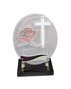 Plaque plexiglas ronde croix rose 23x26cm