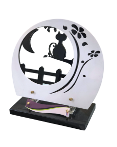 Plaque plexiglas arrondie clair de lune chat 27x30cm