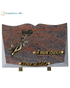 Plaque livre bronze main roses 20x30cm