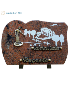 Plaque forme gravure ferme bronze bouliste 20x30cm