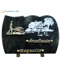 Plaque forme gravure ferme bronze jardinier 20x30cm