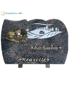 Plaque forme gravure village bronze ferme 20x30cm