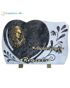 Plaque forme gravure coeur bronze Marie 20x30cm