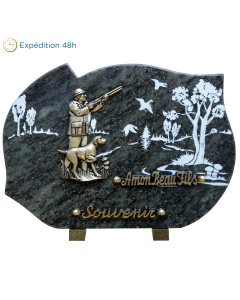 Plaque forme bronze chasseur chien 25x35cm