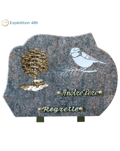 Plaque forme gravure oiseau bronze arbre 25x35cm