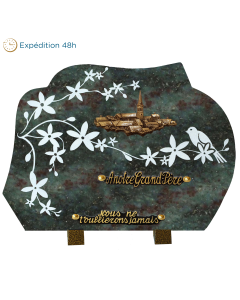 Plaque forme gravure oiseau bronze village 25x35cm
