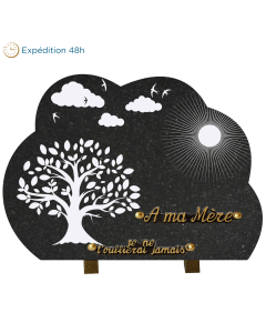 Plaque forme gravure arbre de vie nuage soleil 25x35cm
