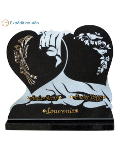 Plaque double coeur gravure oiseau bronze arum 35x45cm