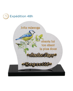 Plaque dibond forme cœur mésange