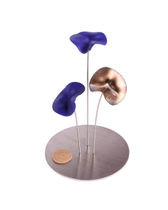 Rond 3 fleurs - Bleu & Or 16x22cm