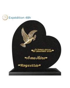 Plaque coeur bronze colombe feuillage 30x30cm