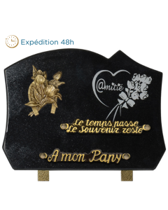 Plaque forme bronze fleurs gravure "amitié" 18x25cm