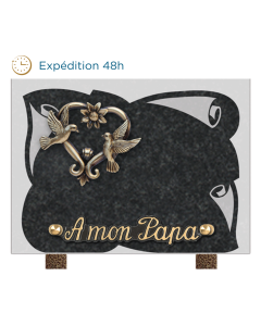 Plaque gravure parchemin bronze coeur colombes 15x20cm