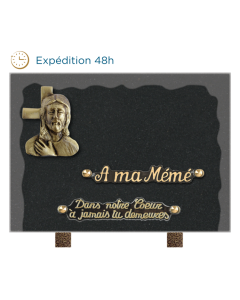 Plaque bords bruts bronze croix Jesus 18x25cm