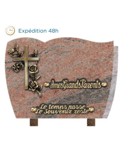 Plaque forme bronze croix roses 18x25cm