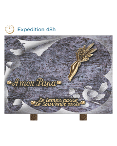 Plaque gravure oiseau bronze main épis de blé 20x30cm