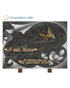 Plaque gravure oiseau bronze papillon 20x30cm