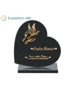 Plaque coeur bronze mains colombe 25x25cm