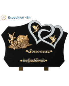 Plaque forme gravure coeur bronze maison colombes 25x35cm