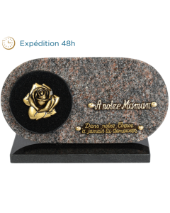 Plaque ronde double granit bronze roses 20x35cm