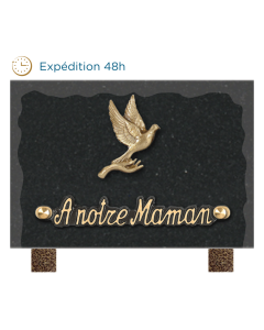 Plaque bords bruts bronze main colombe 12x18cm