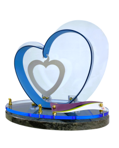 Plaque plexiglas double cœur bleu 27x29cm