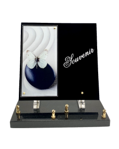 Plaque plexiglas galet papillon "souvenir" 26x24cm